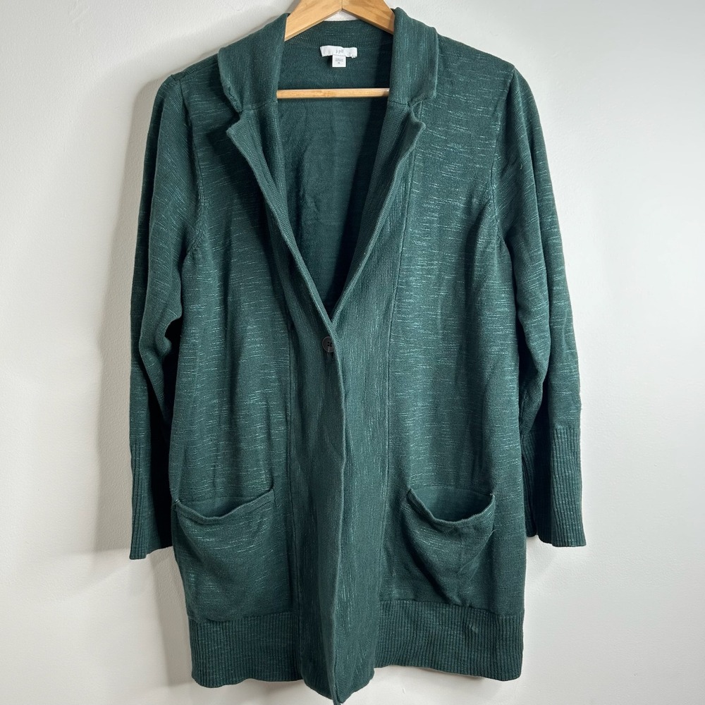 J Jillβ Cardigan Sweater Blazer Green Heathered Knit Womens XL Lagenlook Luxury